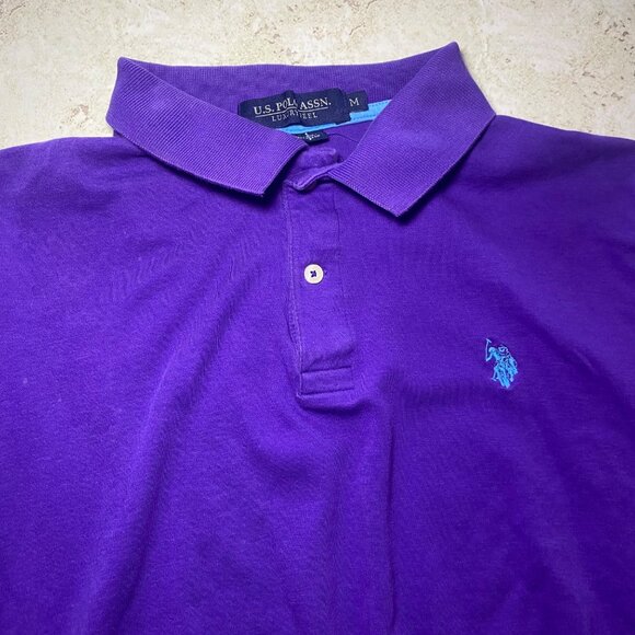 U.S. Polo Assn. Mens Purple Polo Shirt With Blue Embroidered Logo Golf Preppy - Picture 1 of 6